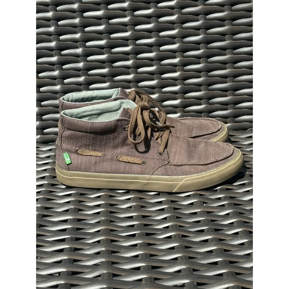 Sanuk Sea Mid Dark Brown Canvas Chukka Boat Shoes Men's Size 10